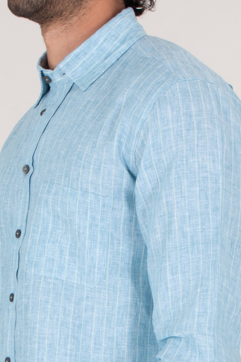 SEAESE Regular Fit Linen Pinstripe Shirt