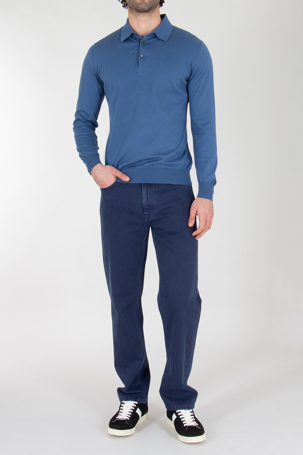 KITON Regular Fit Long Sleeve Knitted Cotton Polo Shirt