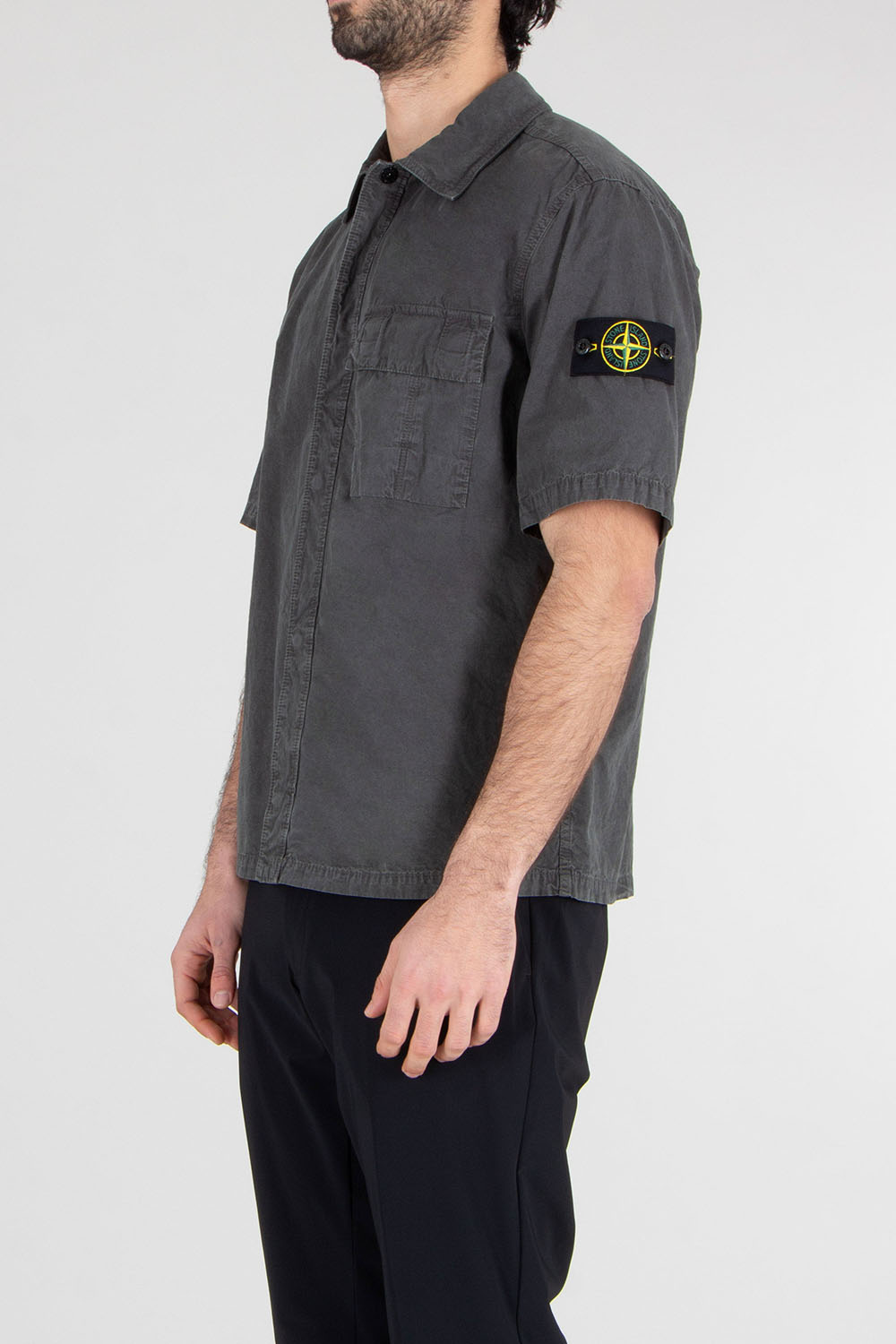 STONE ISLAND Comfort Fit Regular Fit OLD Effect Brushed Organic Cotton Canvas Short-Sleeve Shirt 