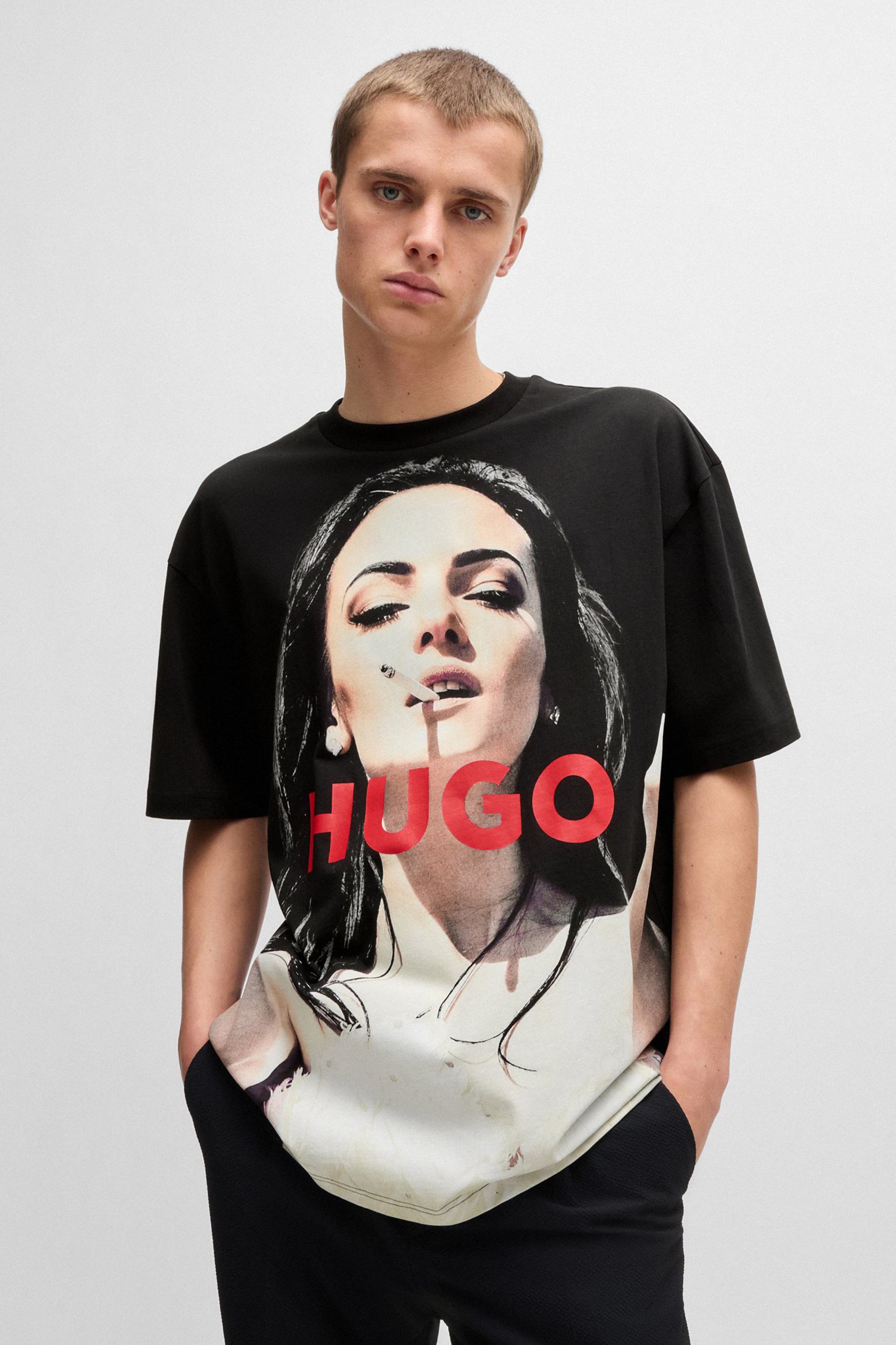 HUGO Oversized Printed Cotton Jersey T-Shirt Duwedie 