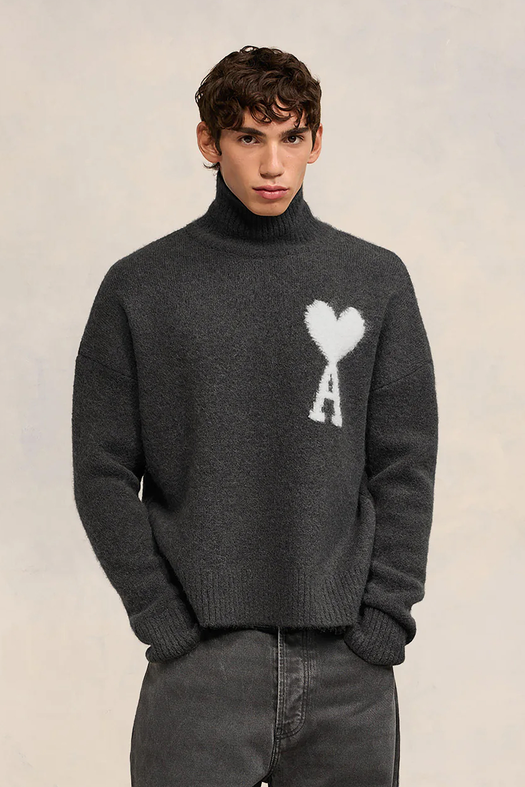 AMI PARIS Ami De Coeur Alpaca Blend Funnel Neck Sweater AMI PARIS Ami De Coeur Alpaca Blend Funnel Neck Sweater