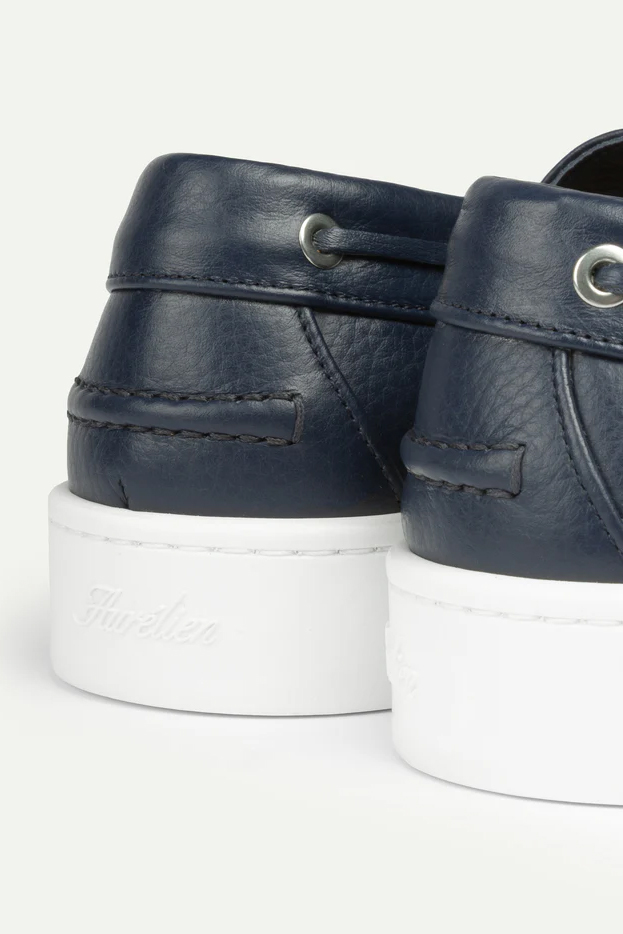 AURÉLIEN Navy Grain Boat Sneakers