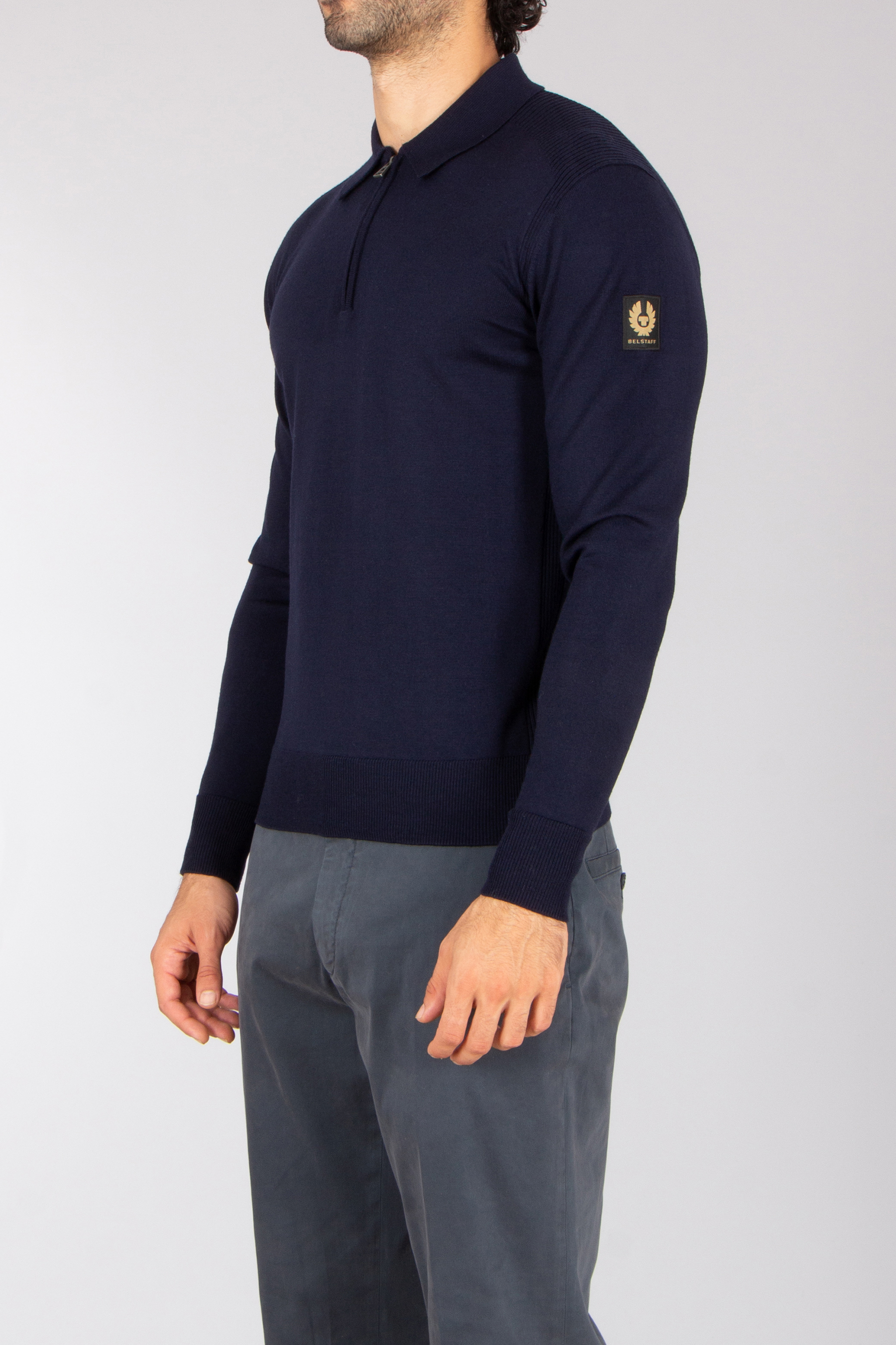 BELSTAFF Regular Fit Extrafine Wool Knit Polo Kyle Langarm, Ärmel, Hosen, Pullover, Person