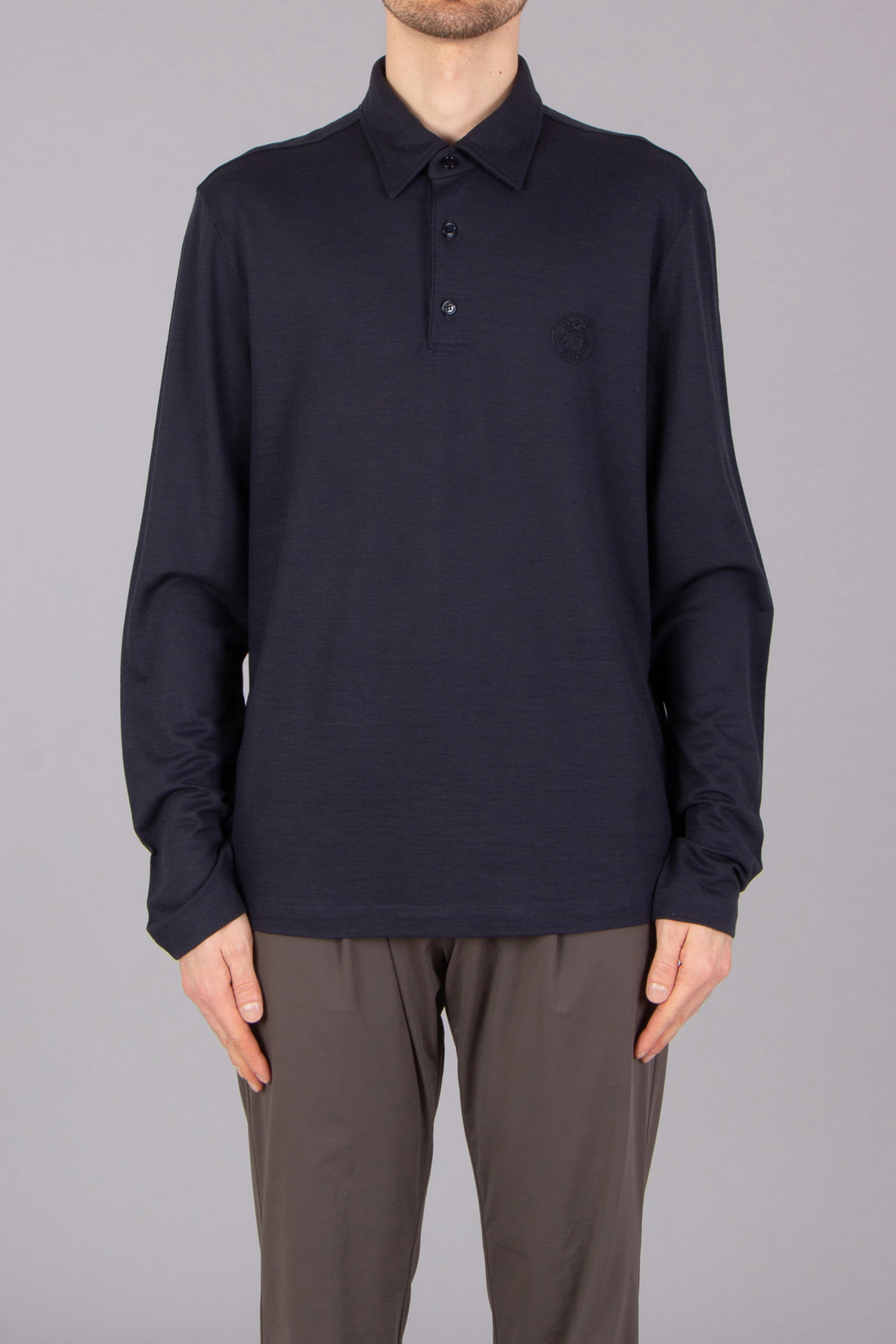 BRIONI Regular Fit Technical Wool Long Sleeve Polo Shirt