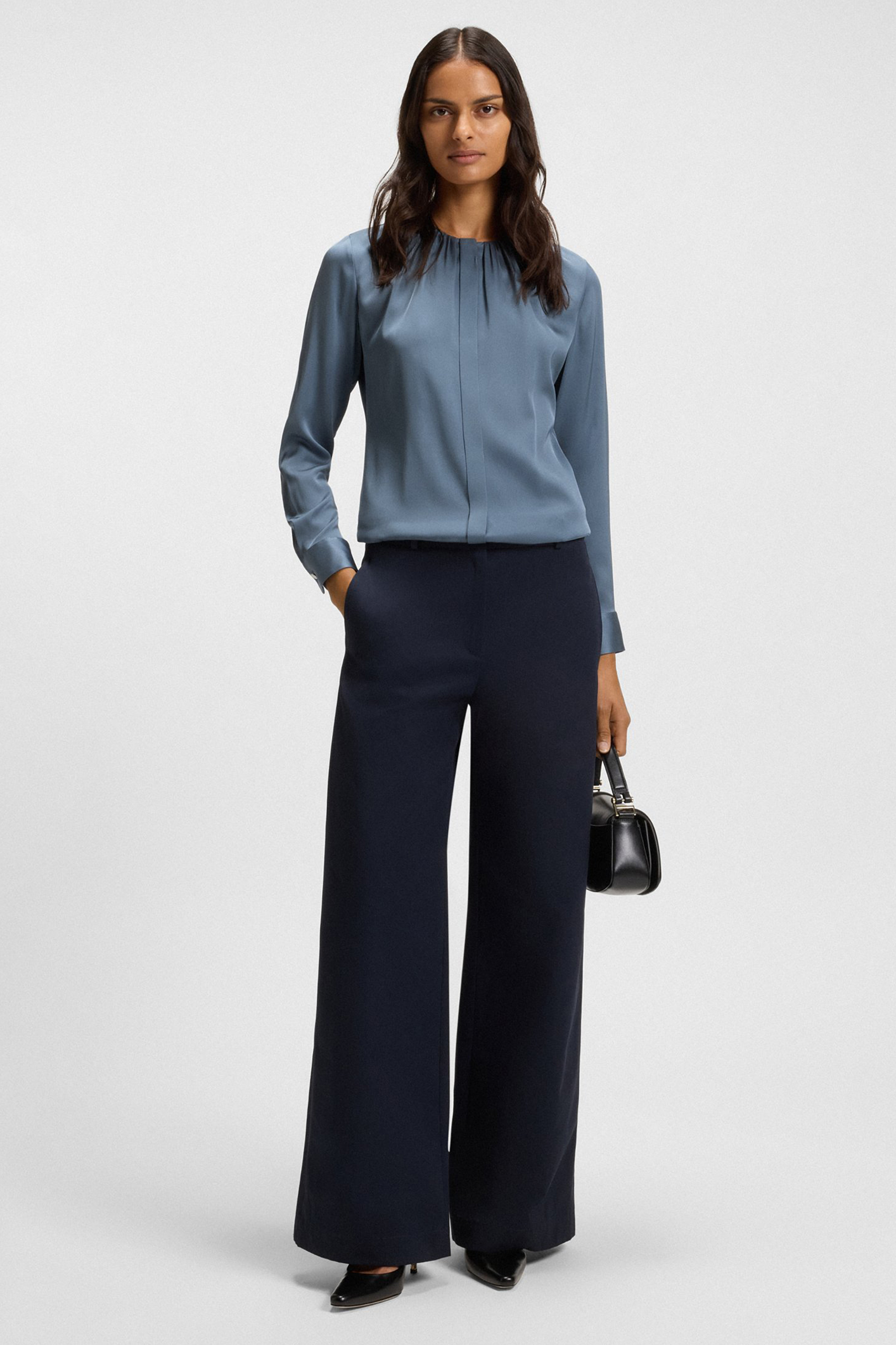 BOSS Regular Fit Stretch Silk Blouse Banorah Bluse, Hosen, Langarm, Formelle Kleidung, Anzug