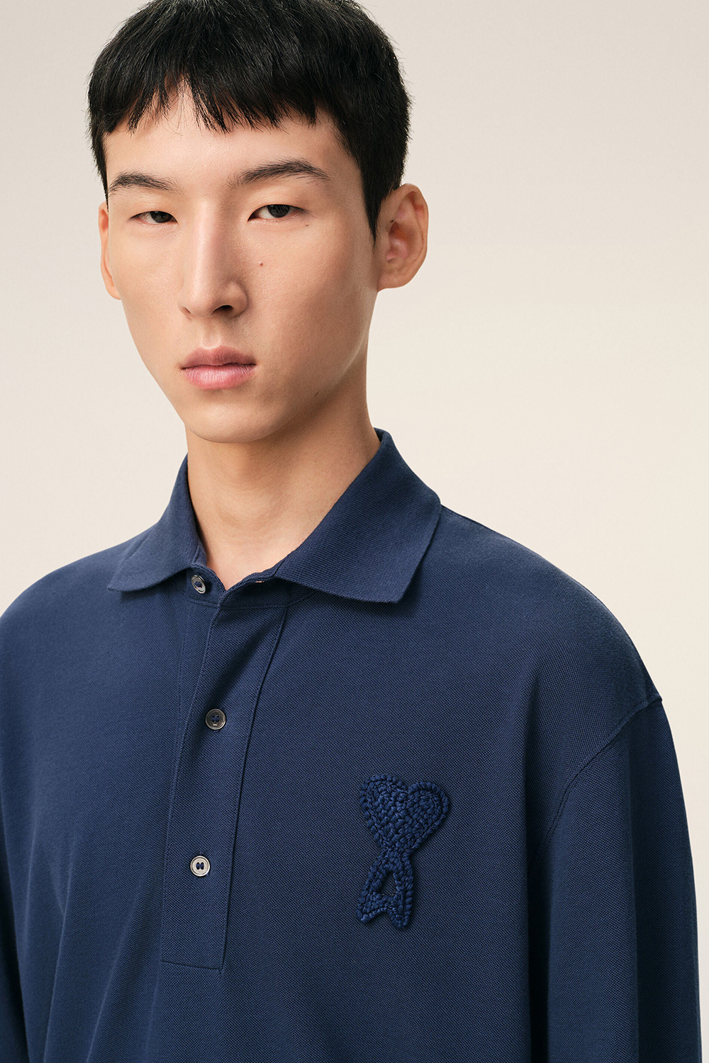 AMI PARIS Straight Fit Ami de Coeur Light Cotton Piqué Polo Shirt