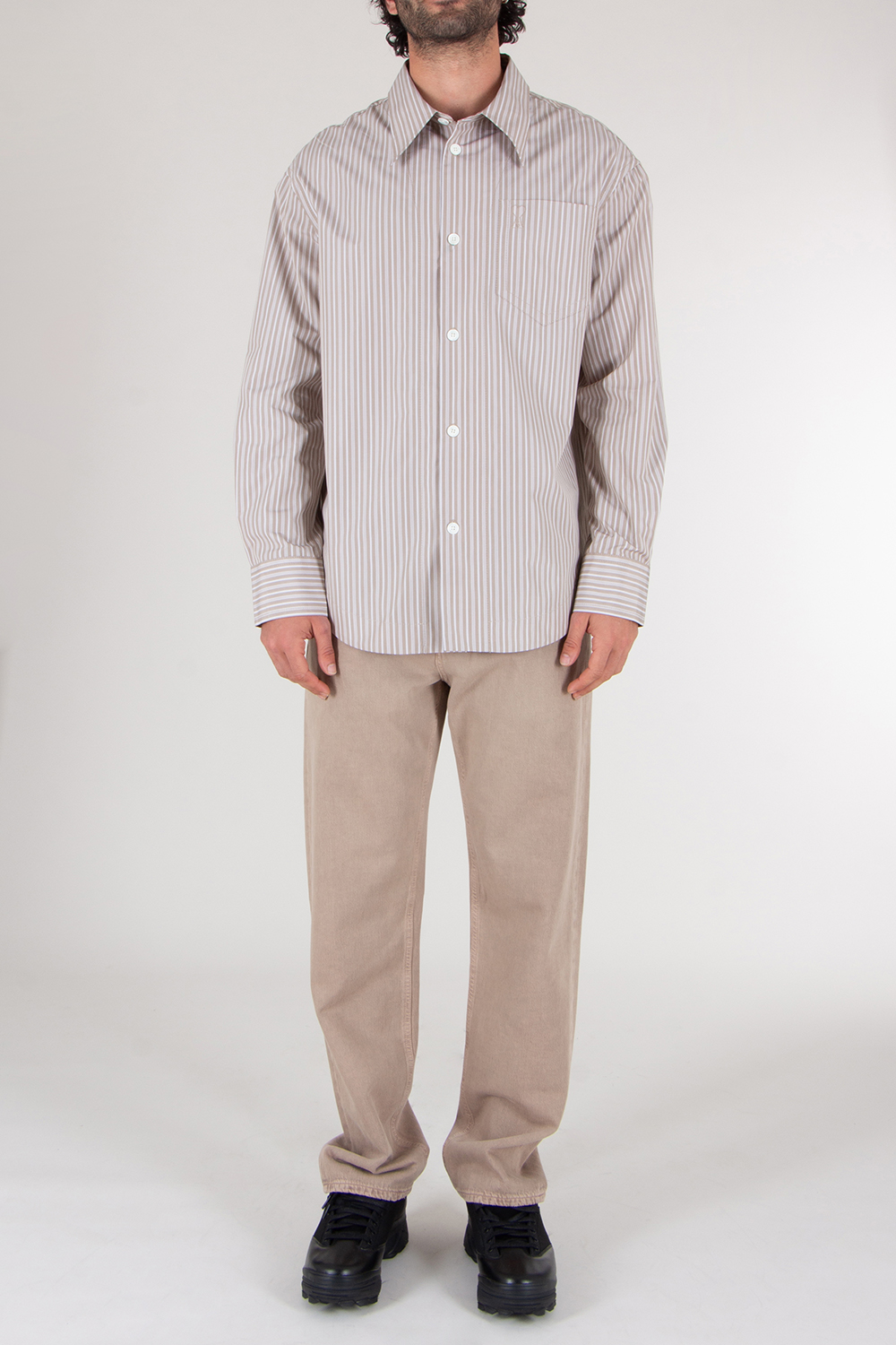 AMI PARIS Loose Fit Ami De Coeur Striped Cotton Poplin Shirt