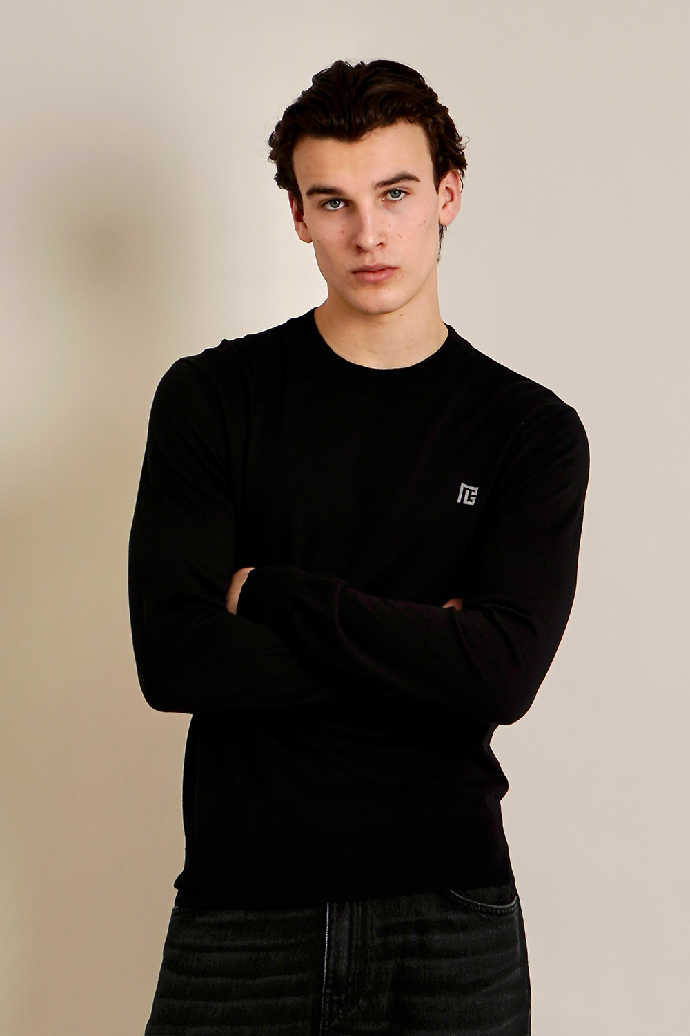 BALMAIN Regular Fit Embroidered Silk-Cotton Blend Crew Neck Sweater