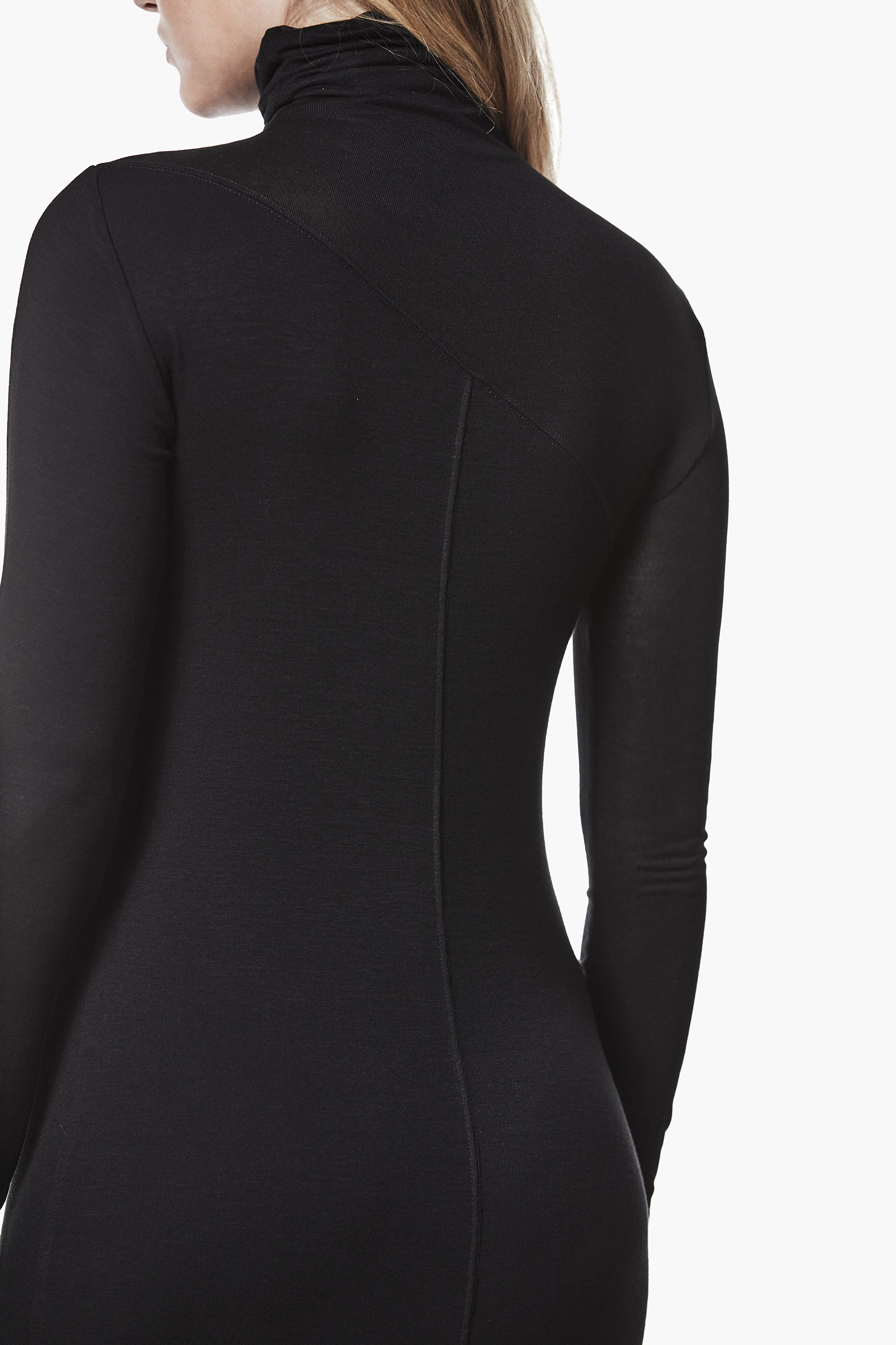 THOM KROM Slim Fit Viscose Stretch Roll Neck Midi Dress Bekleidung, Langarm, Ärmel, Vlies, Mantel