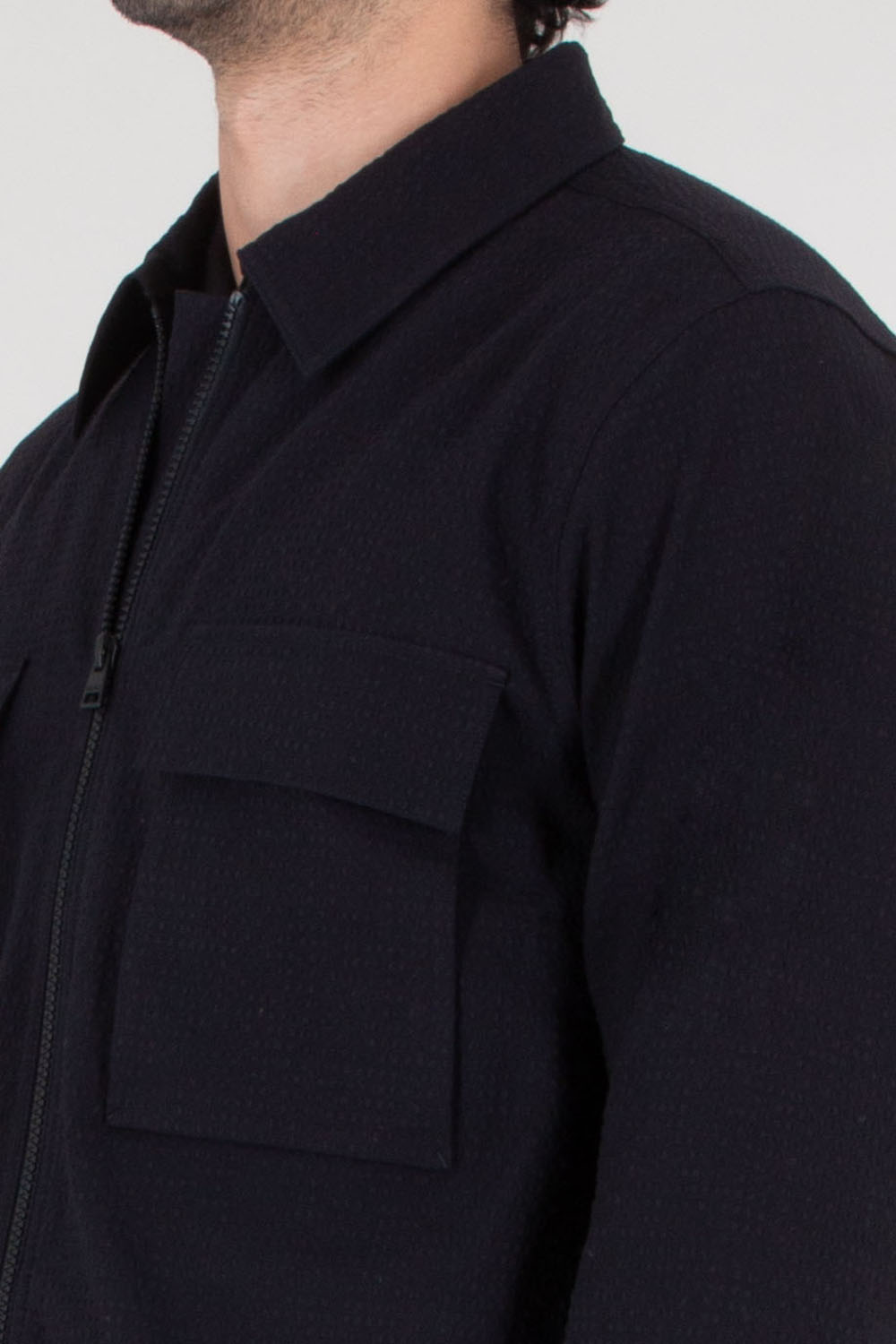 HUGO Regular Fit Cotton Seersucker Shirt Jacket