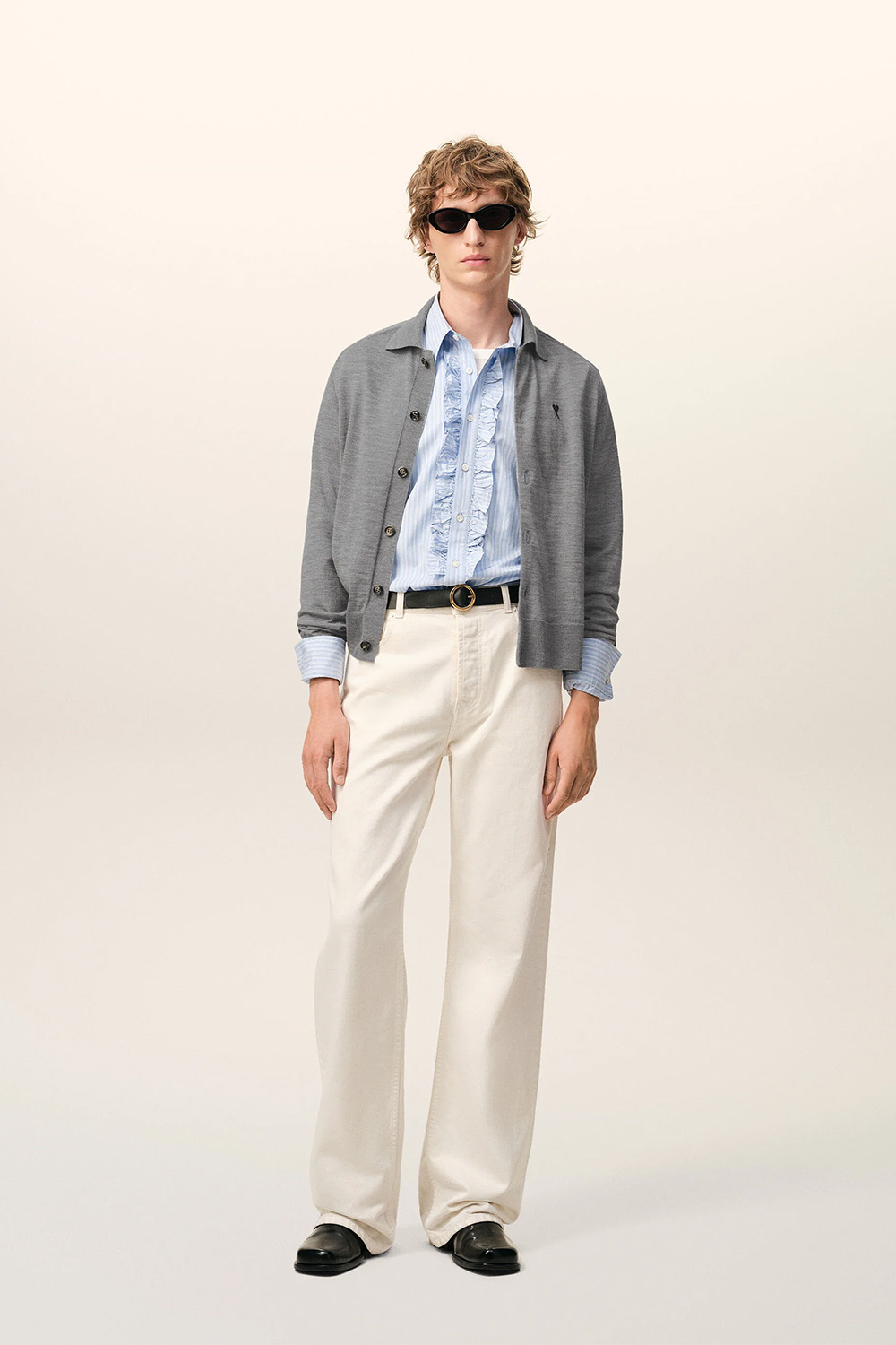 AMI PARIS Fine Wool Shirt Collar Cardigan