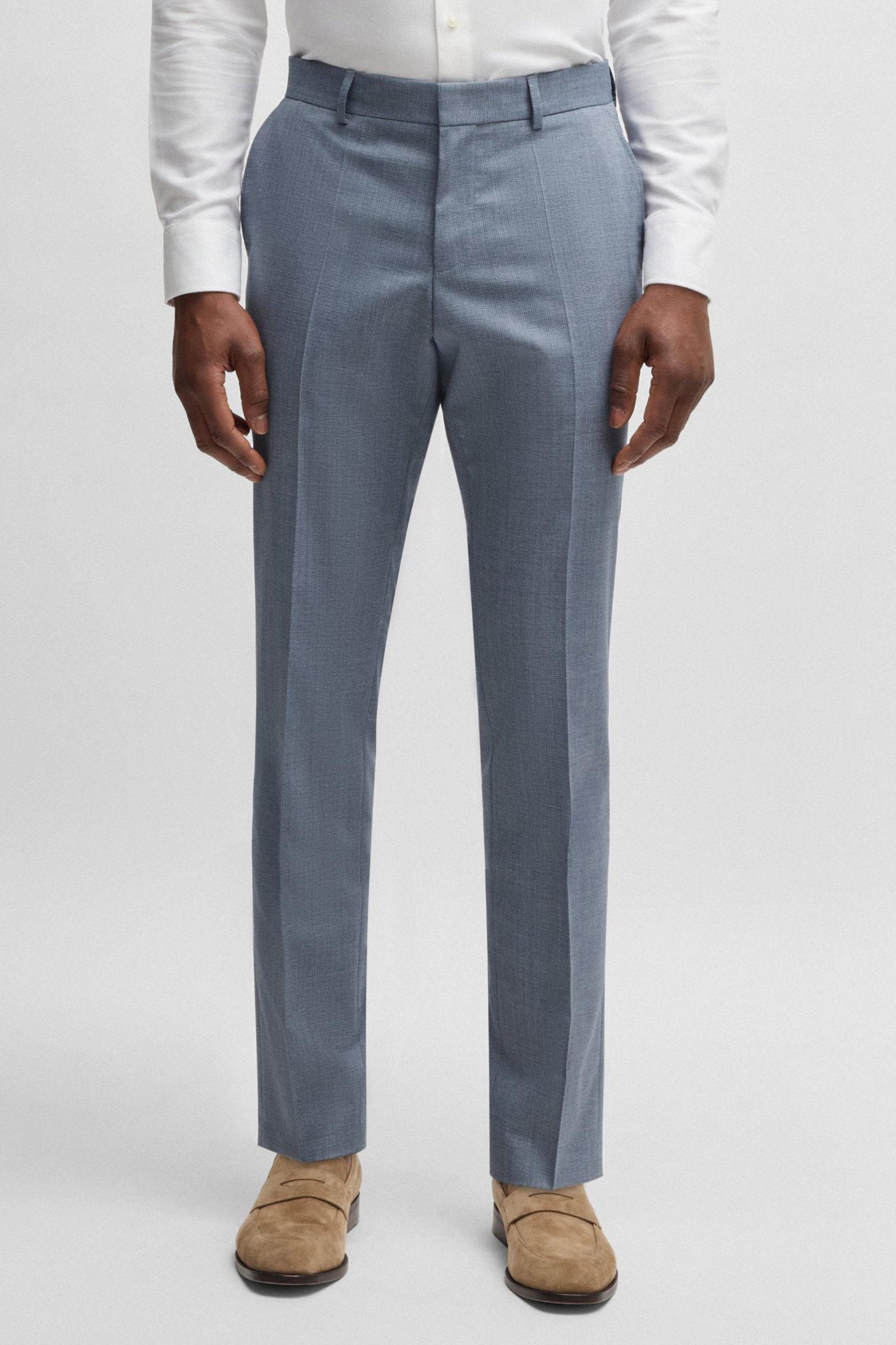 BOSS Slim Fit Patterned Virgin Wool Blend Pants H-Genius