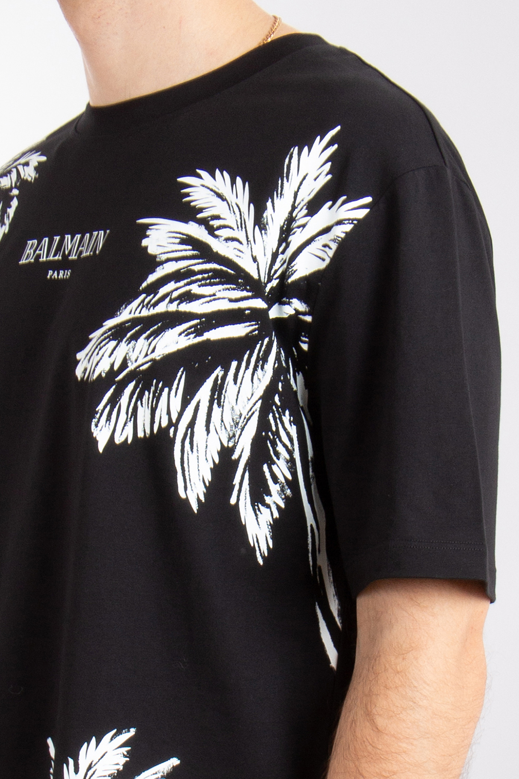 BALMAIN Palm Tree Print Cotton T-Shirt BALMAIN Palm Tree Print Cotton T-Shirt