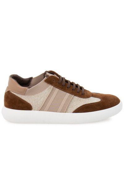 BRIONI Leather & Knit Fabric Sneakers