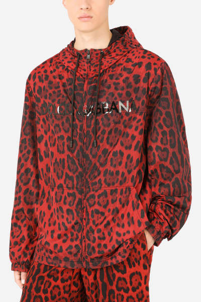 DOLCE & GABBANA Hooded Leopard Print Nylon Jacket