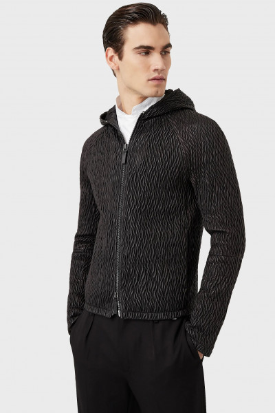 EMPORIO ARMANI Hooded Textured- Effect Embroidery Leather Blouson