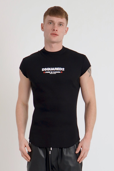DSQUARED2 Printed Choke Fit Ribbed Cotton T-Shirt