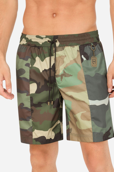 DOLCE & GABBANA Mid-Length Swim Trunks With Camouflage Patchwork Design