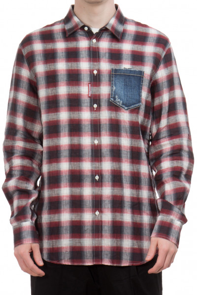 DSQUARED2 Checked Linen Shirt with Denim Pocket
