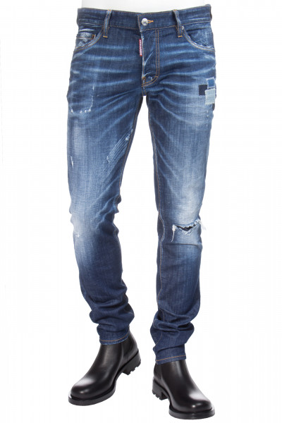 DSQUARED2 Dark Mini Denim Patch Wash Slim Jeans