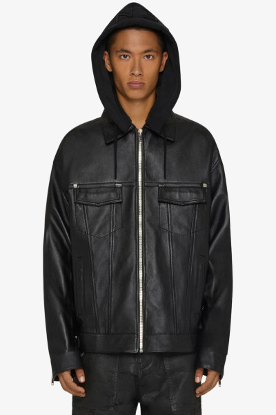 GIVENCHY Classic Fit Trucker Hooded Leatherjacket