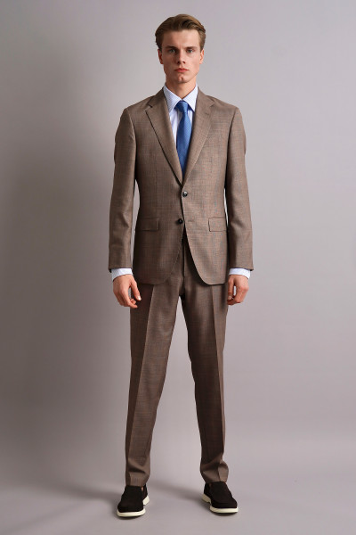 BOSS Checked Slim Fit Virgin Wool-Silk-Linen Blend Suit L-Harvers