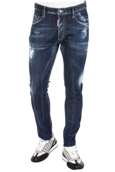DSQUARED2 Dark Wrinkle Blue Wash Skater Jeans