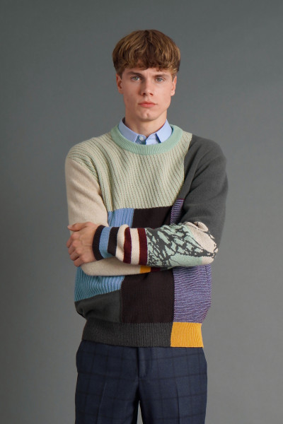 PAUL SMITH Patchwork Lambswool Knit Sweater