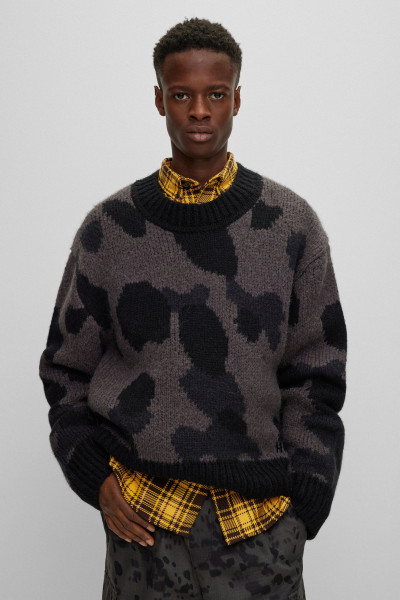 HUGO Dalmatian-Jacquard Alpaca & Wool Blend Sweater Sattiner