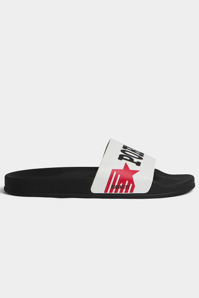 DSQUARED2 Rubber & Tumbled Leather Slides Rocco