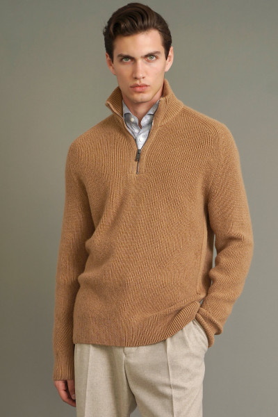 BOSS Camel fiber Half-Zip Sweater L-Manto