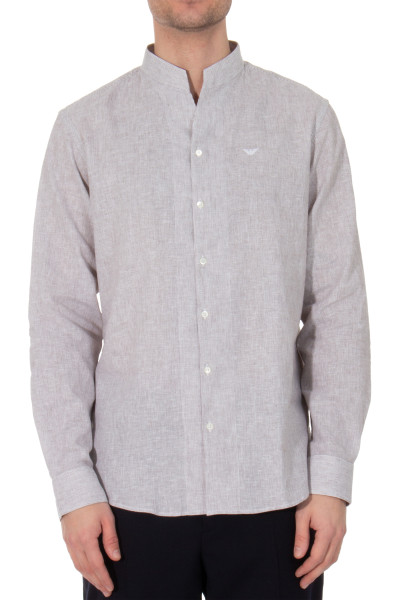 EMPORIO ARMANI Striped Modern Fit Linen Cotton Blend Shirt