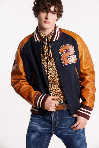 DSQUARED2 Leather Sleeved College Bomber Jacket
